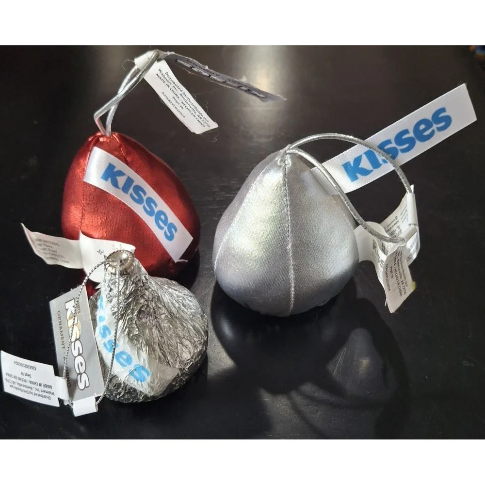 Ruz Hershey Kisses Ornaments Christmas Decor 3 Count Hanging Silver Red New